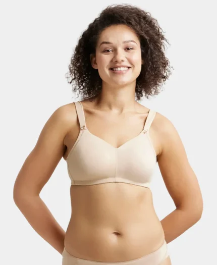 Wire free Non Padded Soft Touch Microfiber Elastane Stretch Full Coverage Minimizer Bra with Broad Cushioned Fabric Strap