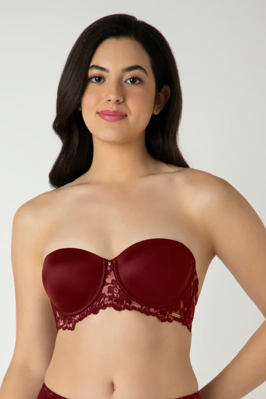 Wine  Femme Lace Padded Wired Multiway Bra