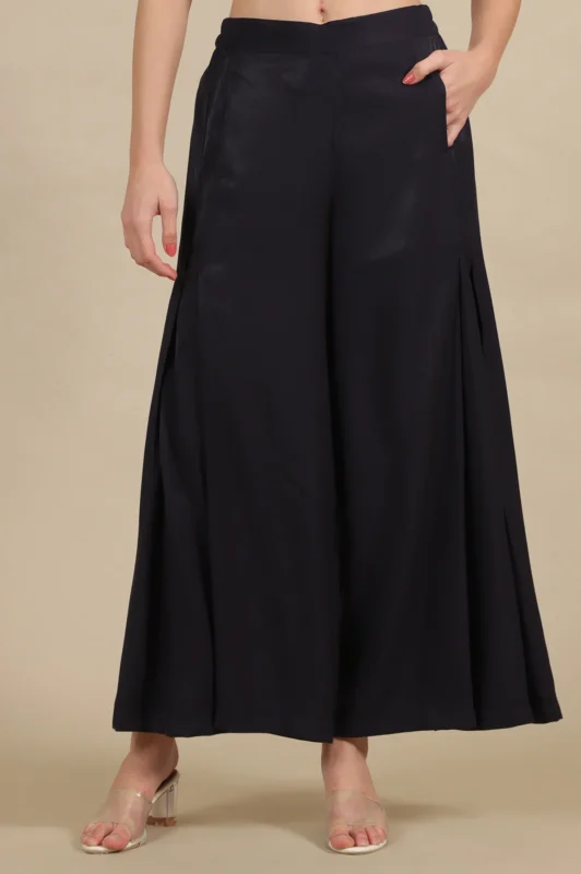 Solid Flared Woven Sharara With Pleats