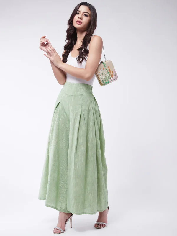 Green Smart Casual Handloom Palazzo