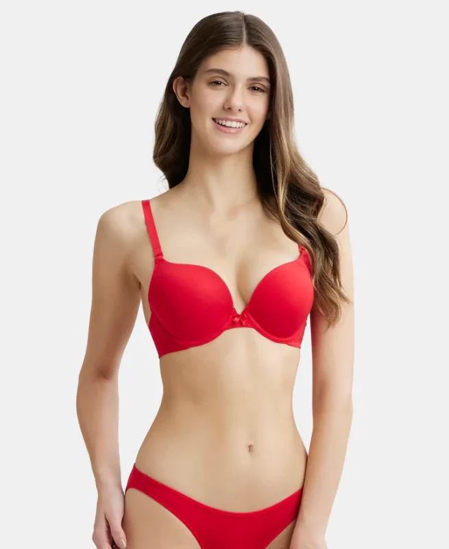 Wired Padded Super Combed Cotton Elastane Stretch Medium Coverage Pushup Bra with Plunge Neck