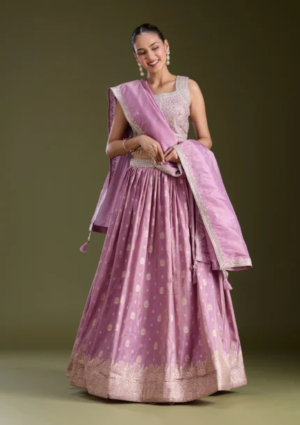  Lavender Sequins Banarasi Readymade Lehenga