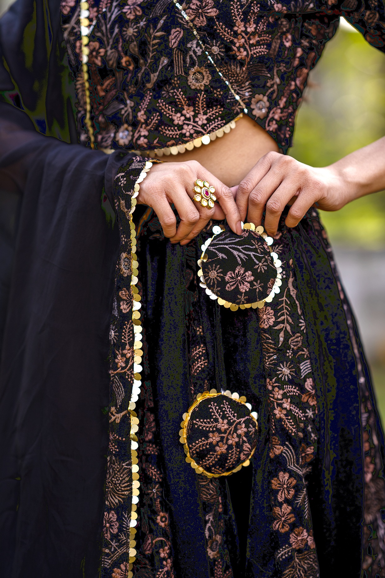 Black Velvet Sequins Embroidered Lehenga Set - Image 5