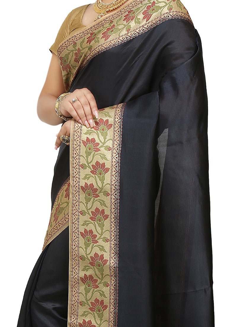 Black Pure Silk Saree Festive Wear - Image 3
