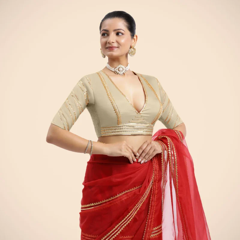 Cream Elbow Sleeves FlexiFi Saree Blouse