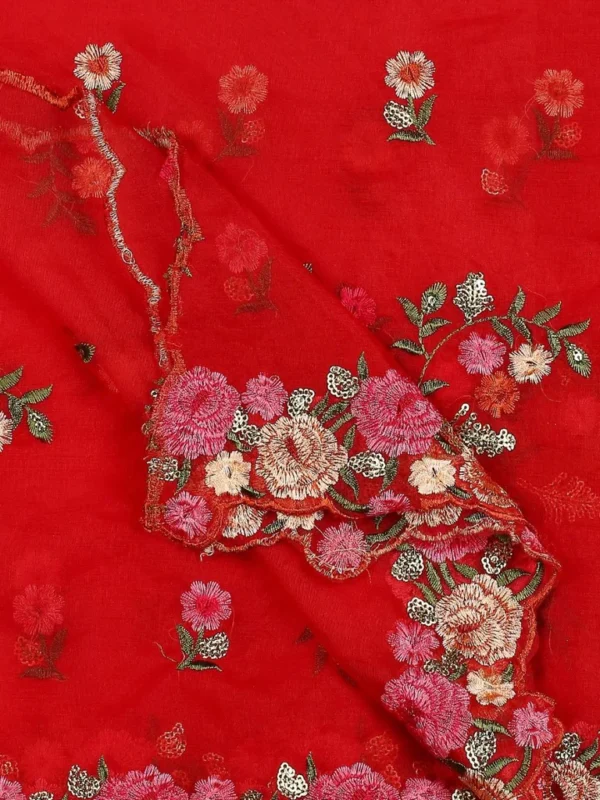 Organza Dupatta with Multicolor Floral Embroidery