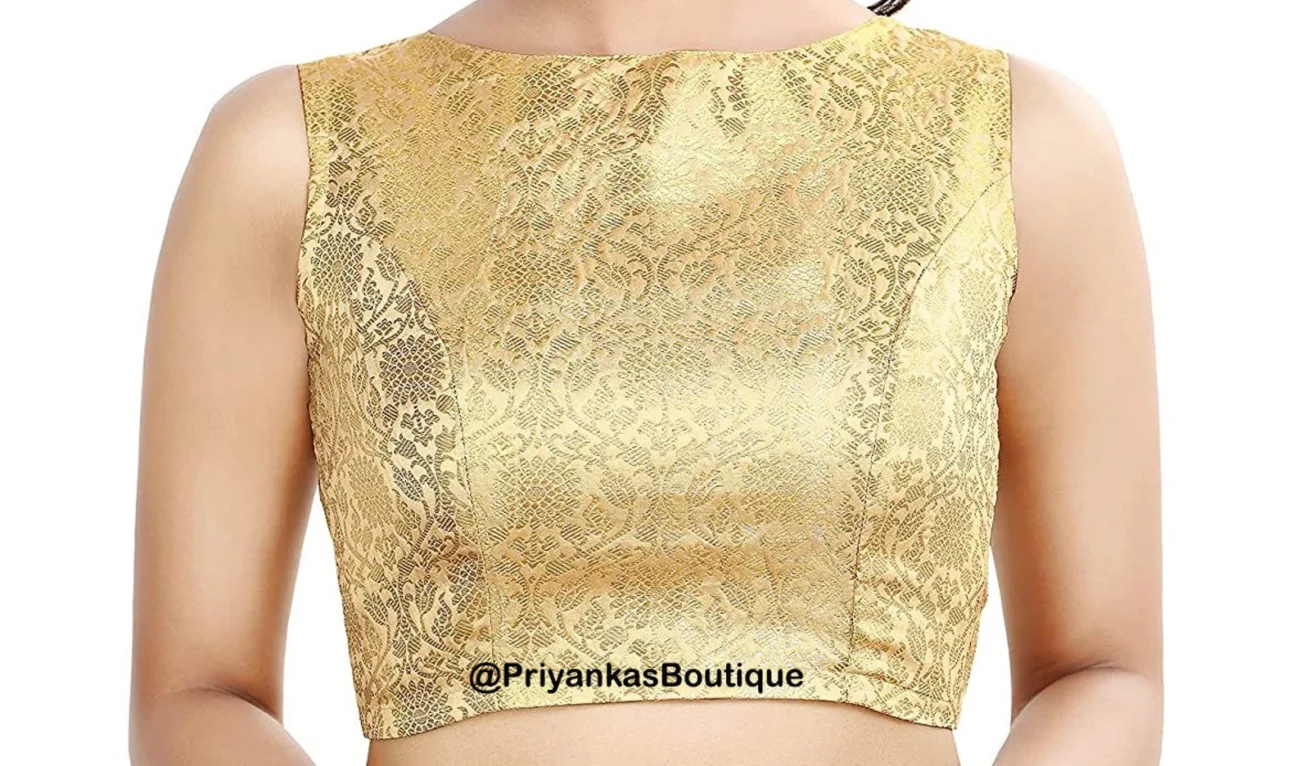 Golden Banarasi Silk Saree Blouse, Readymade Saree Blouse, Indian Blouse