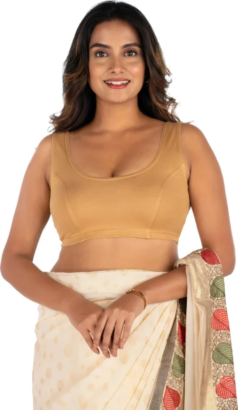 Beige U-Neck Women Blouse
