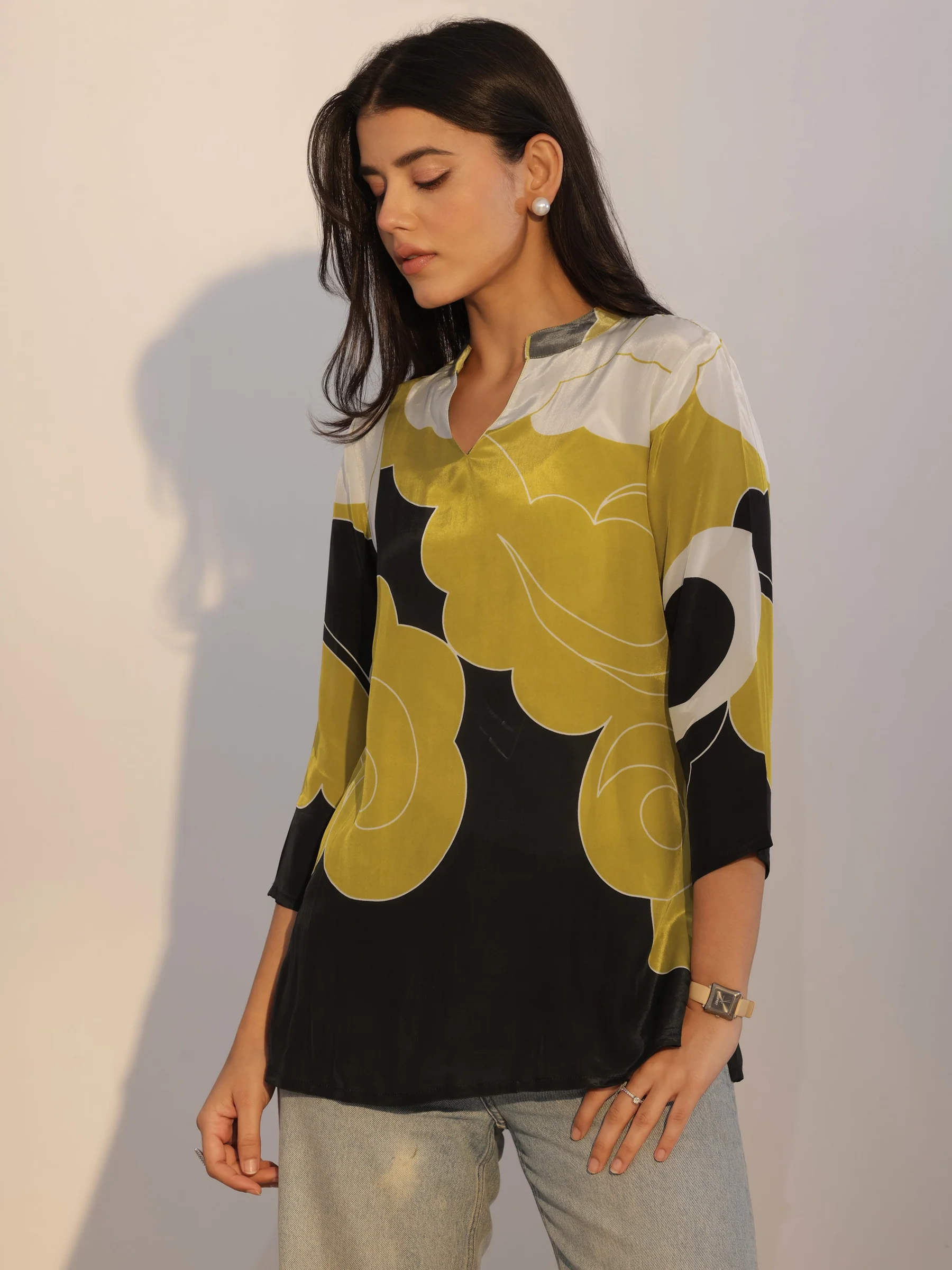 Black Printed Silk Blend Tunic - Image 5