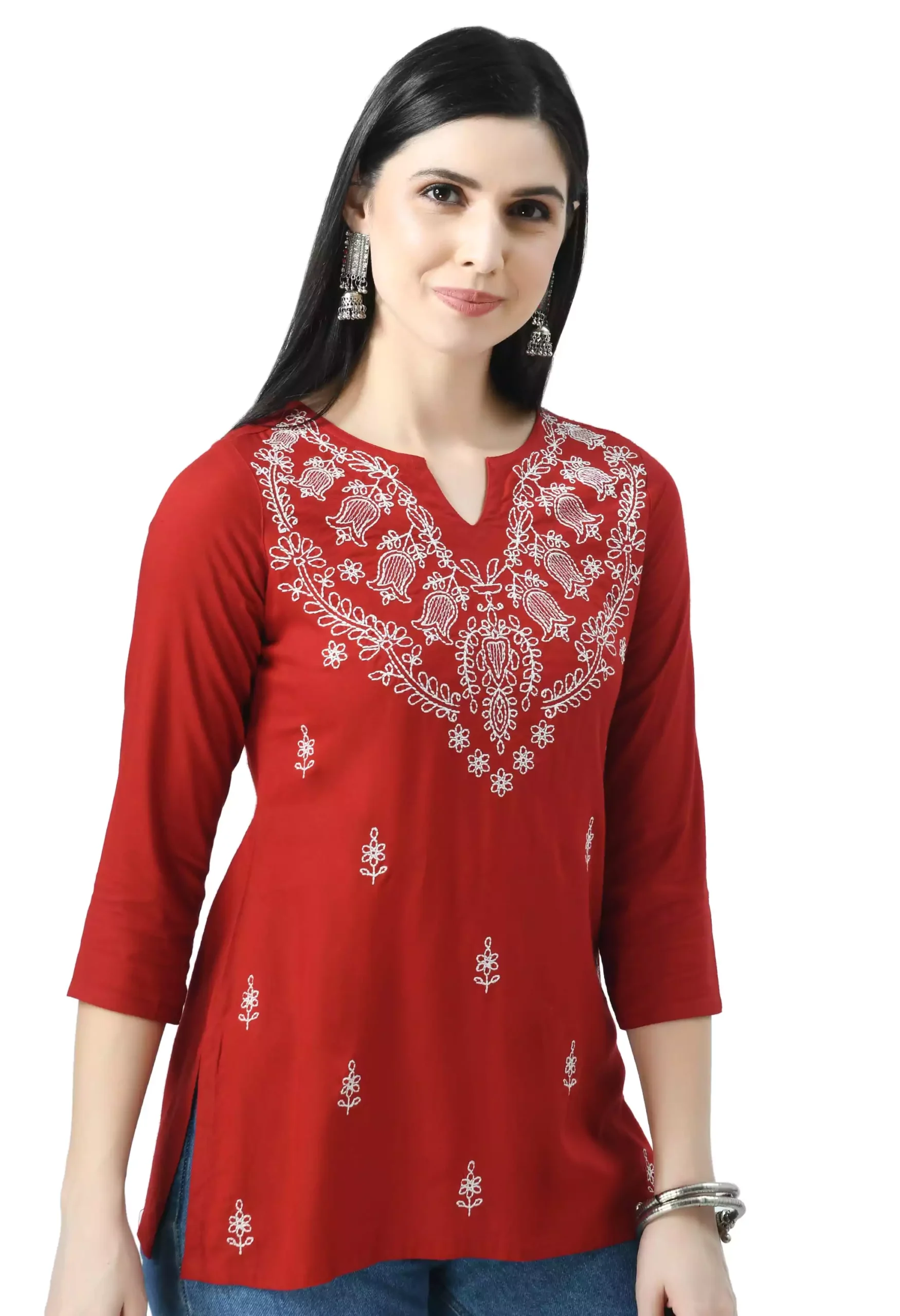 Red Chikankari Short Kurti - Image 6
