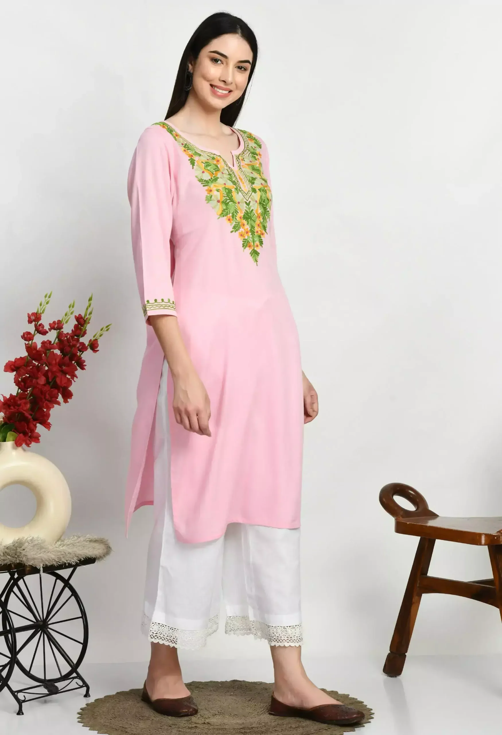 Light Pink Embroidered Kurti - Image 6