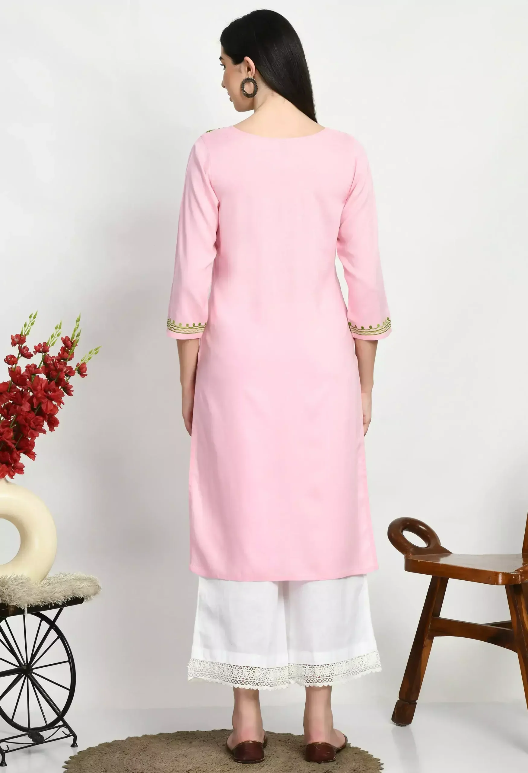 Light Pink Embroidered Kurti - Image 4