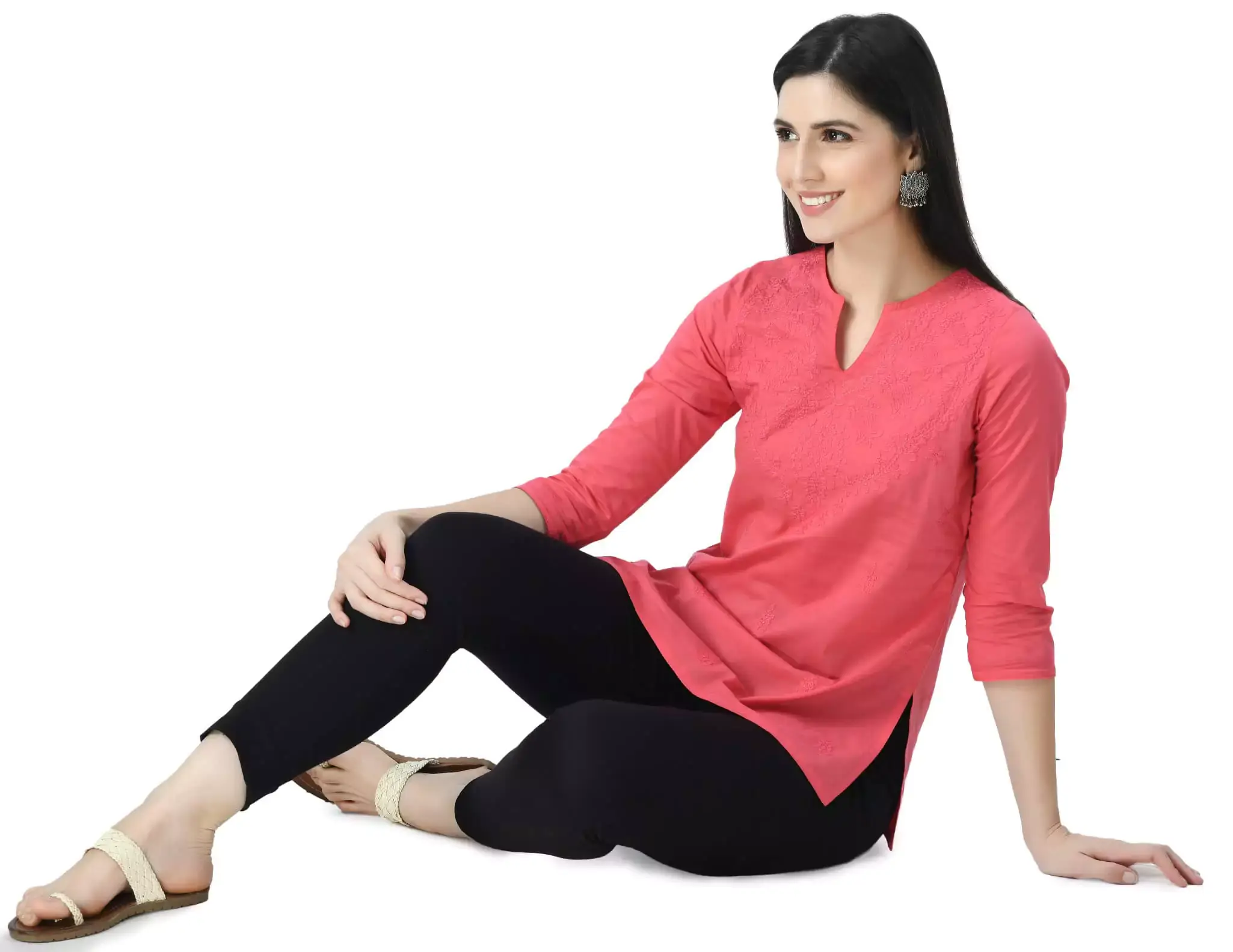 Pink Self Chikankari Short Kurti - Image 3
