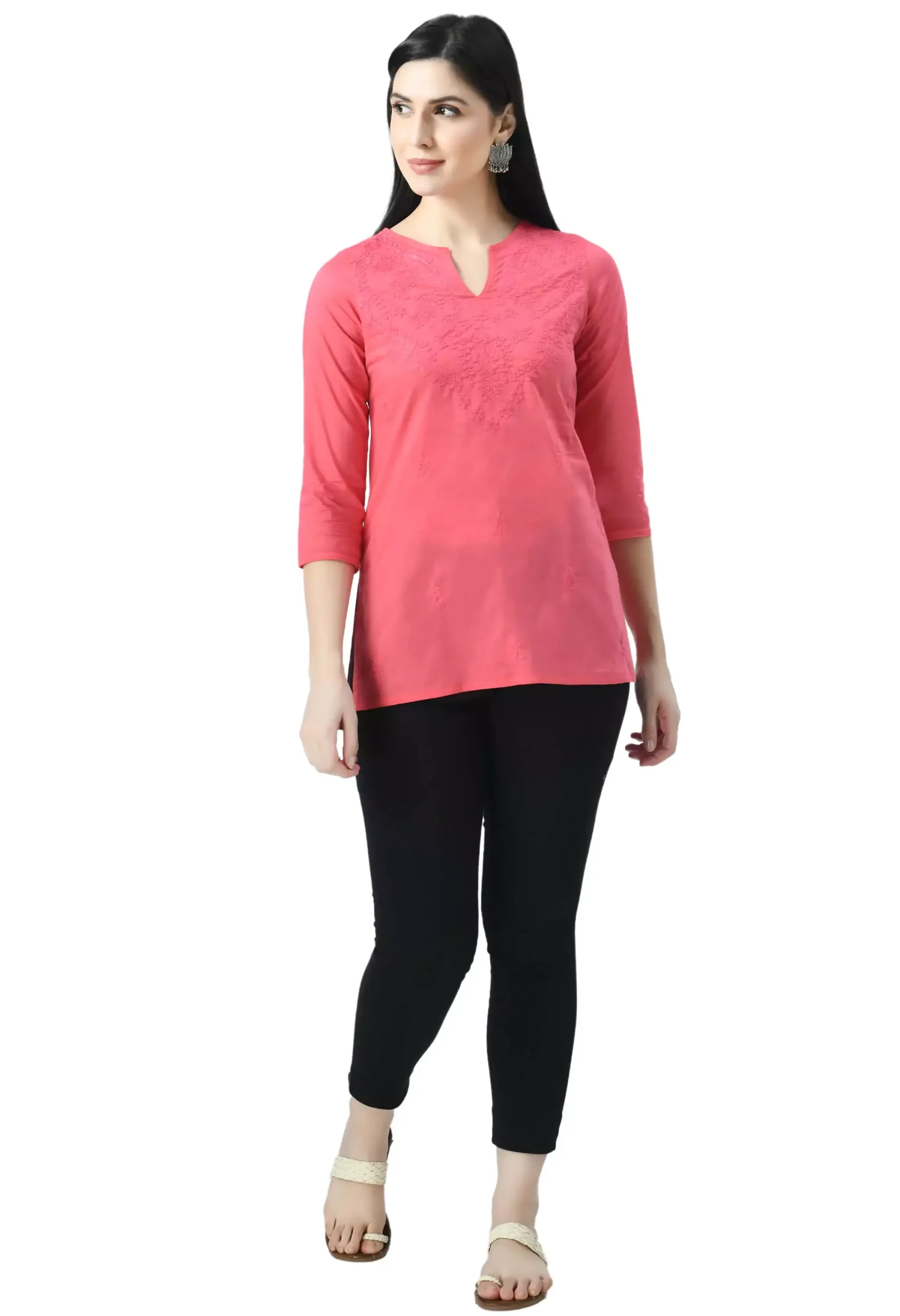Pink Self Chikankari Short Kurti - Image 4