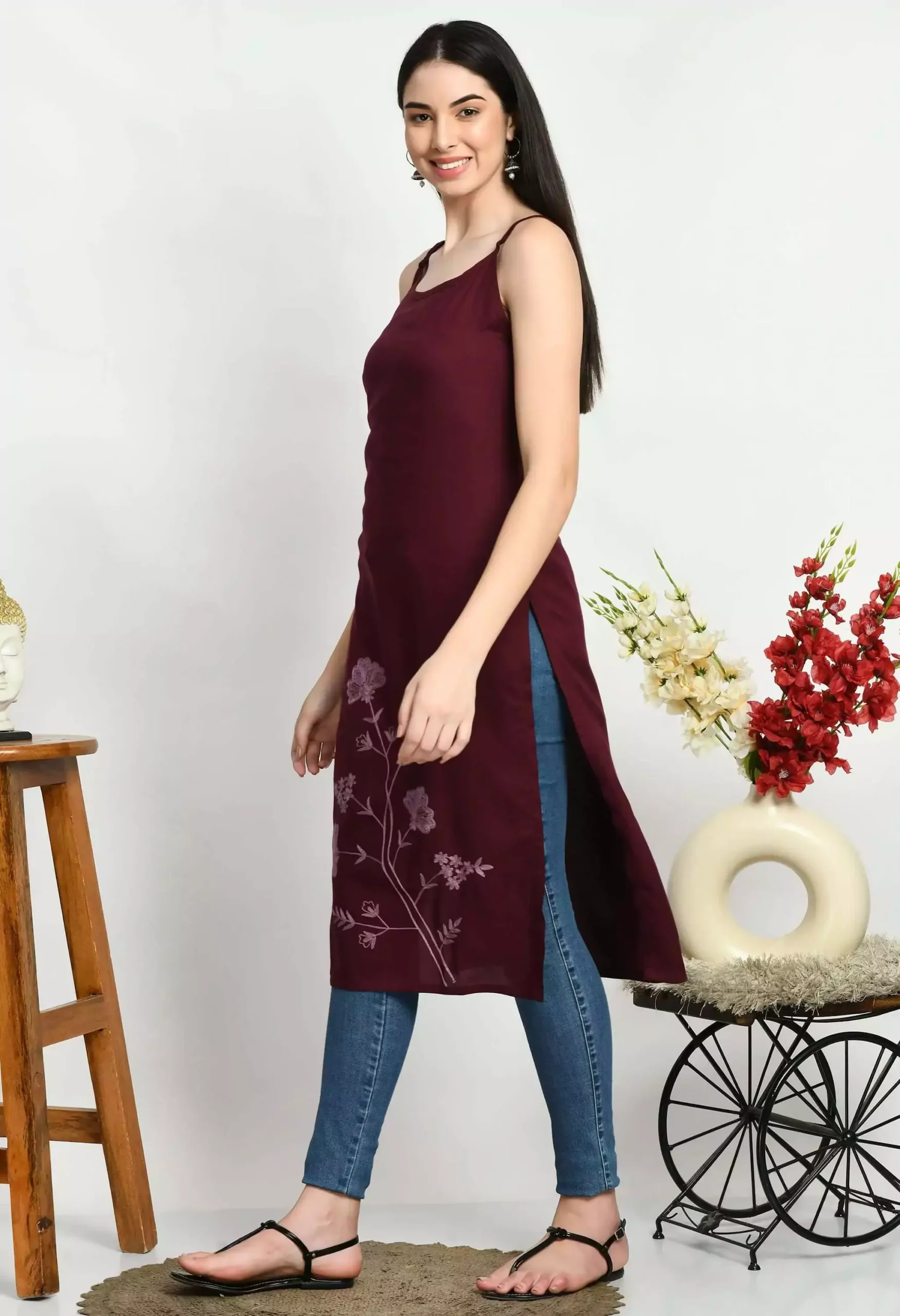 Ceren Pashmina Work Sleeveless Kurti - Image 5