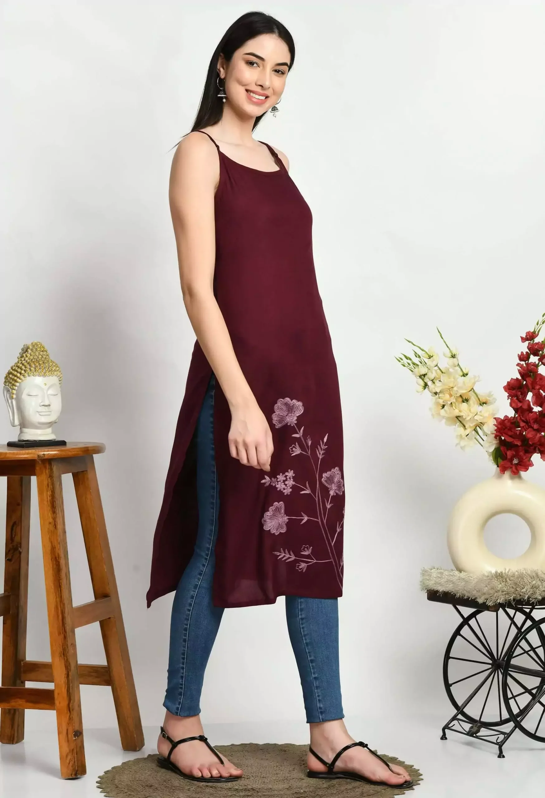 Ceren Pashmina Work Sleeveless Kurti - Image 6