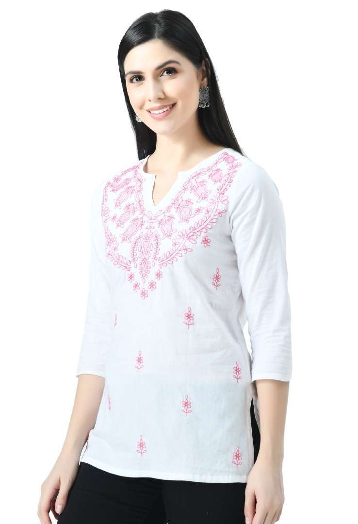 White Chikankari Short Kurti - Image 2