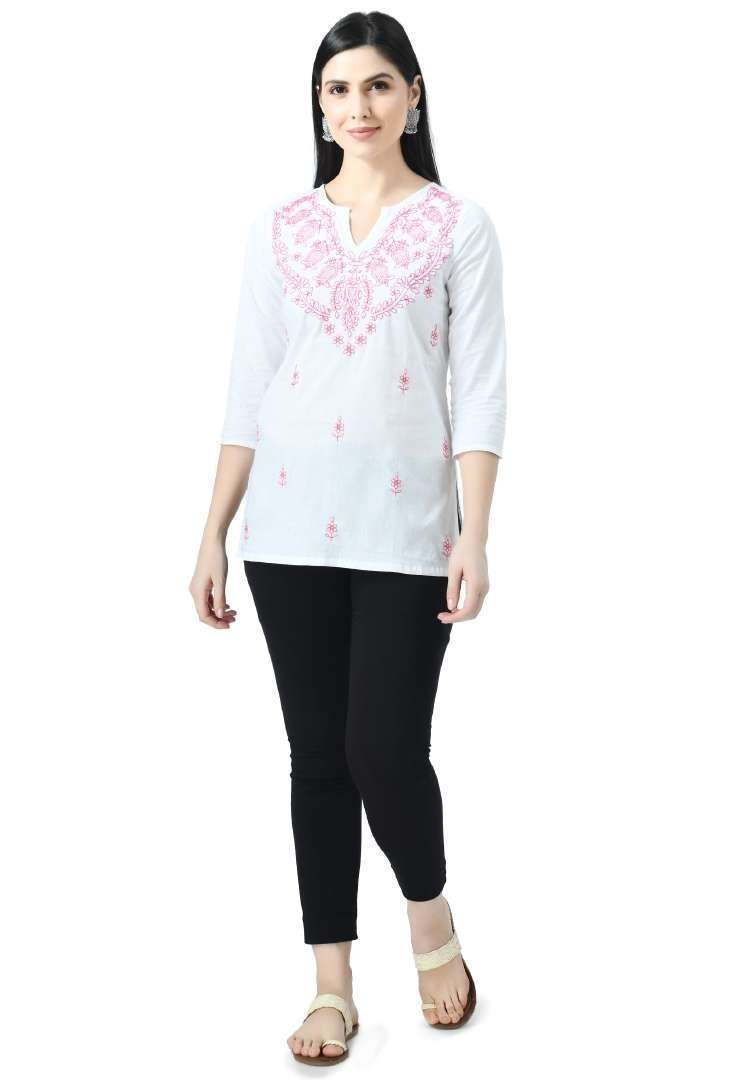 White Chikankari Short Kurti - Image 5