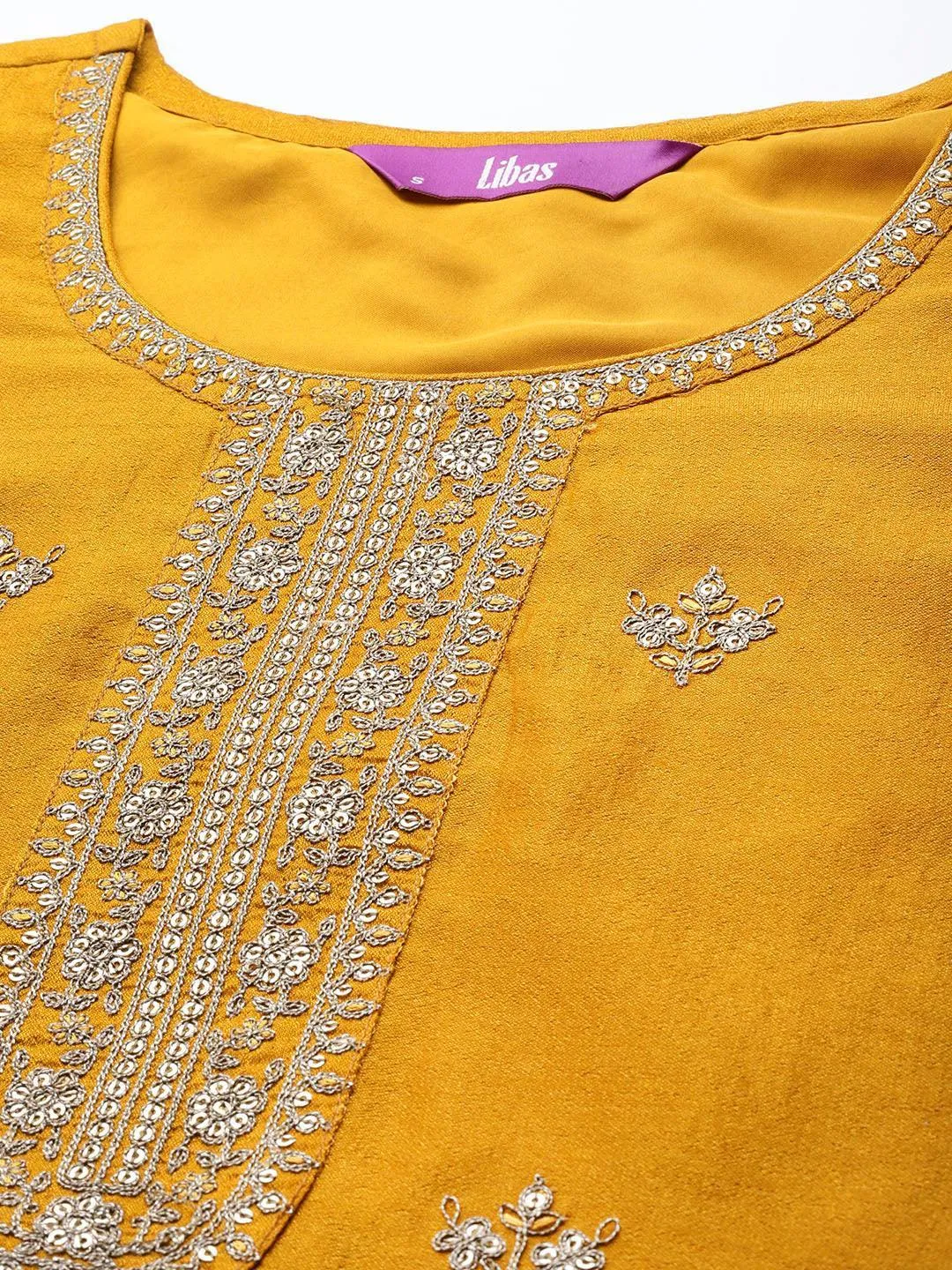 Yellow Embellished Silk Kurta - Image 7